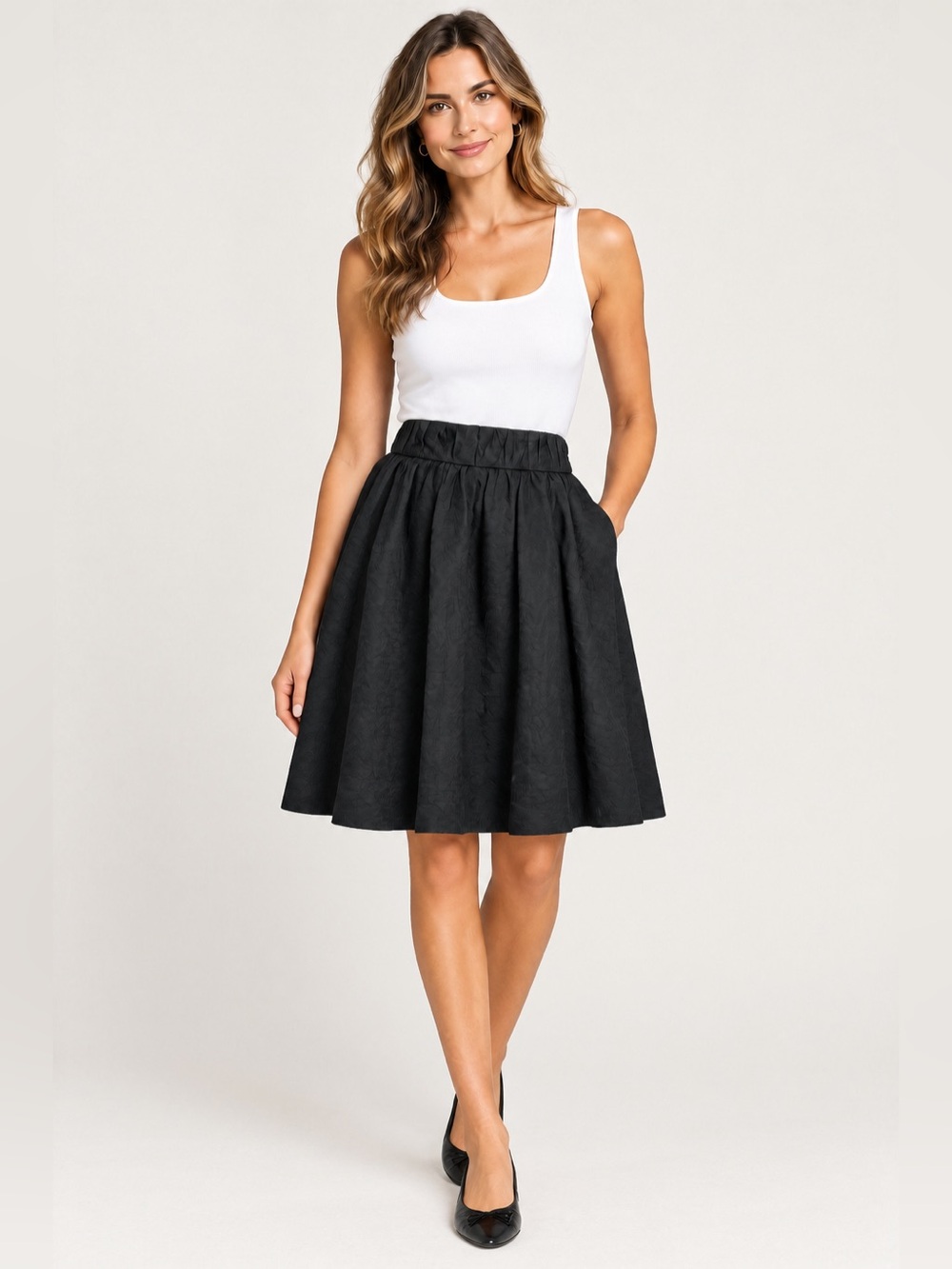 J. Crew Black 100% Silk A-Line Pleated Skirt Pockets Lined SZ 14